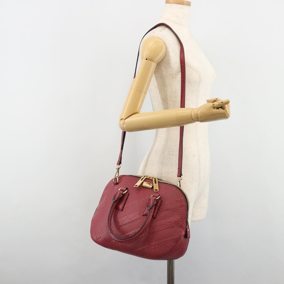 BURBERRY Hand Bag Leather 2way Red Gold Auth hk3813
