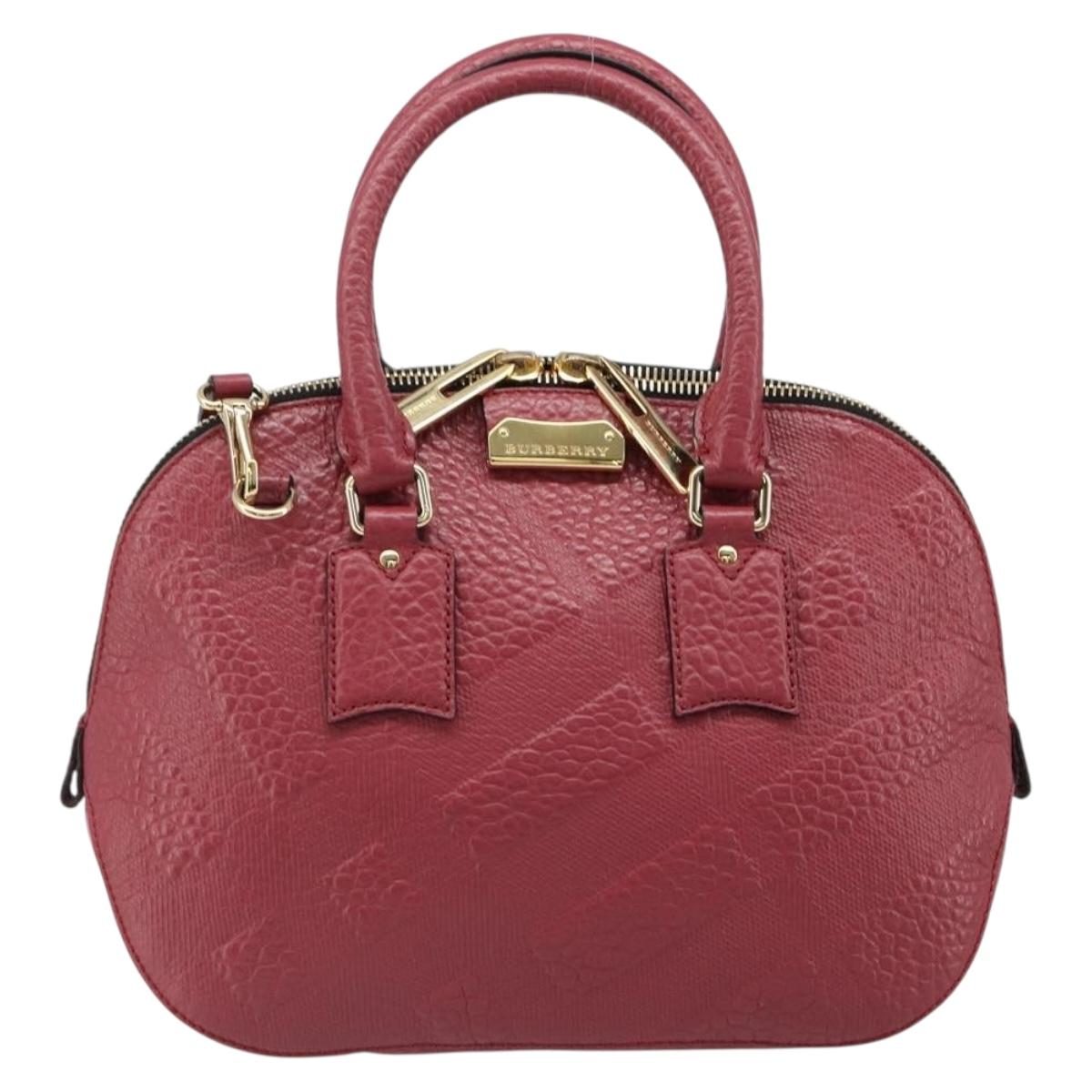 BURBERRY Hand Bag Leather 2way Red Gold Auth hk3813