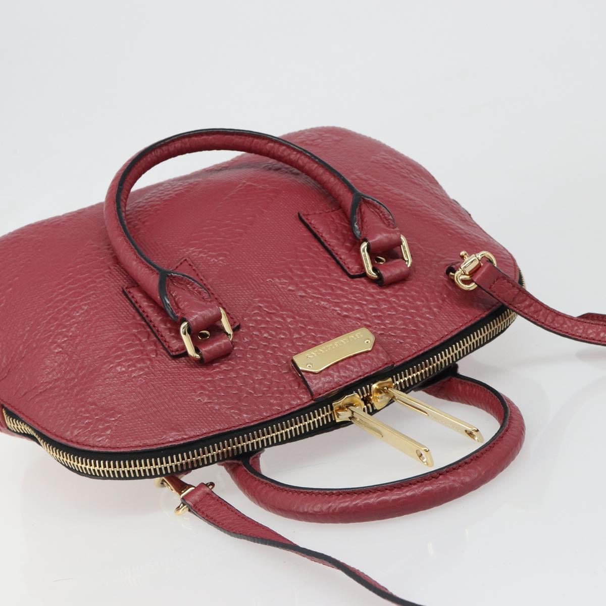 BURBERRY Hand Bag Leather 2way Red Gold Auth hk3813