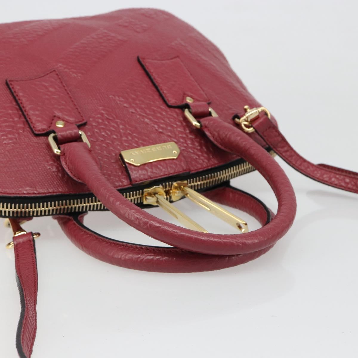 BURBERRY Hand Bag Leather 2way Red Gold Auth hk3813
