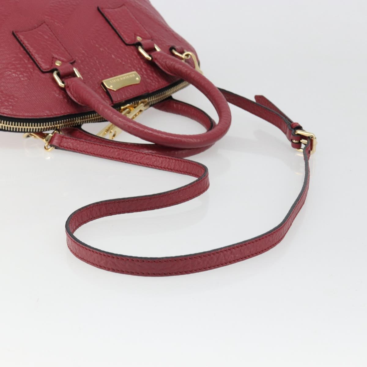 BURBERRY Hand Bag Leather 2way Red Gold Auth hk3813