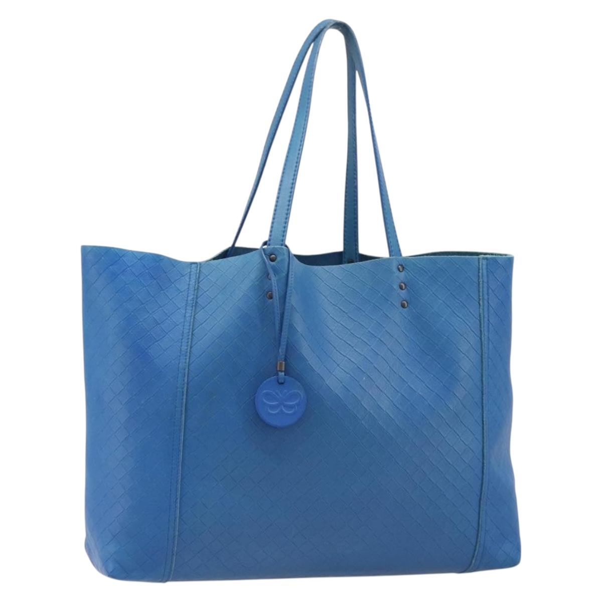 BOTTEGA VENETA Intretti Tote Bag Leather Blue Auth hk3815