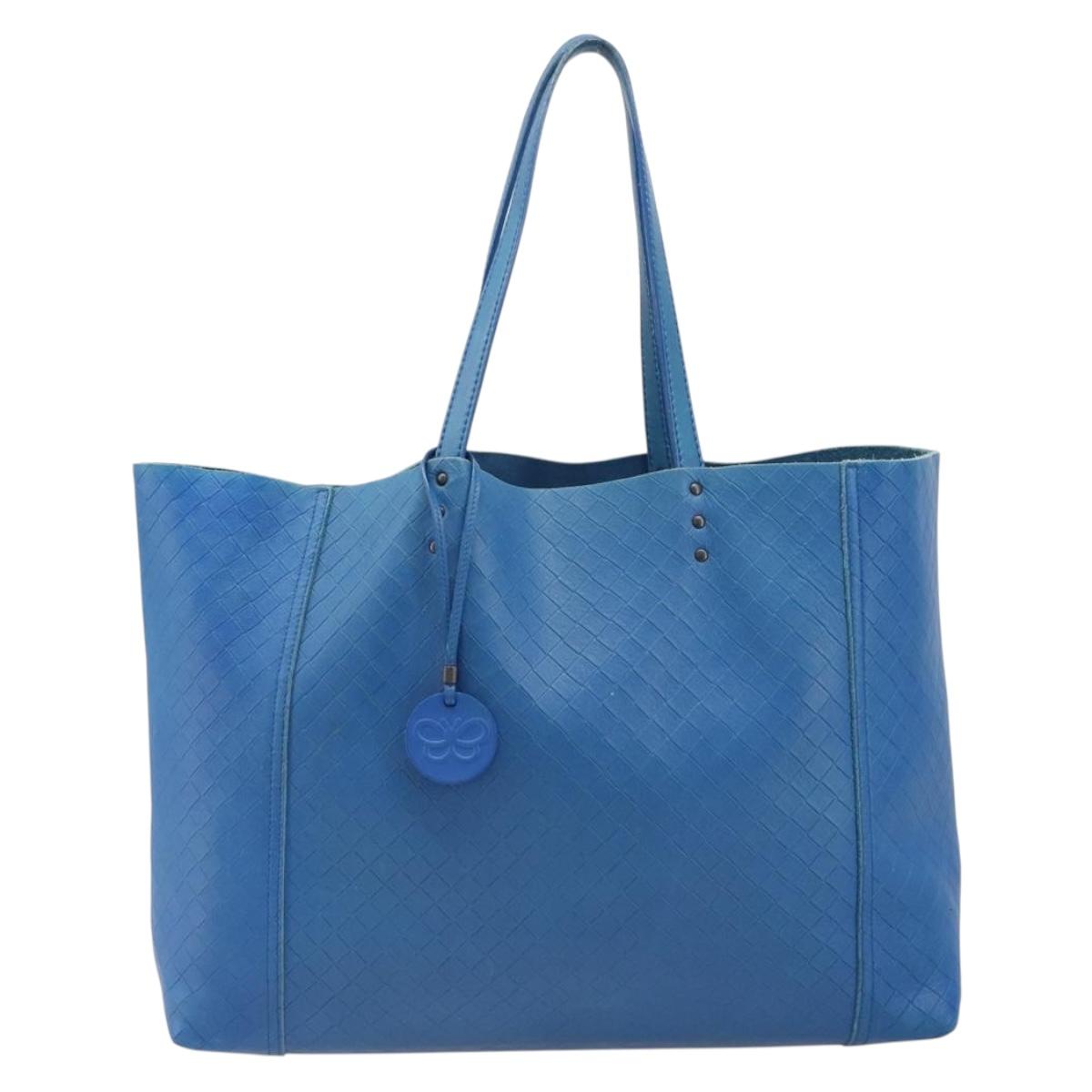 BOTTEGA VENETA Intretti Tote Bag Leather Blue Auth hk3815