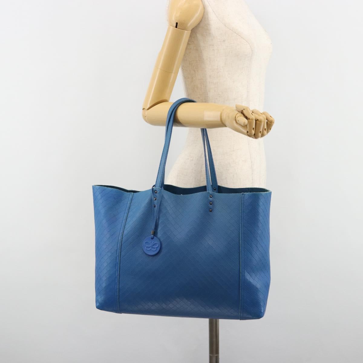 BOTTEGA VENETA Intretti Tote Bag Leather Blue Auth hk3815