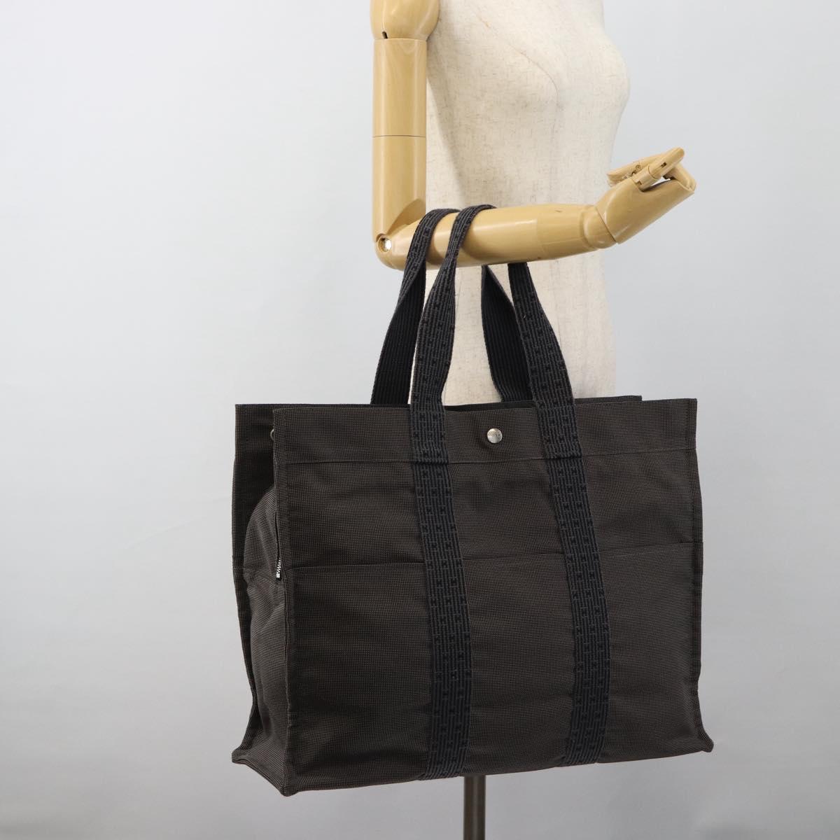HERMES Her Line GM Hand Bag Canvas Gray Silver Auth hk3816