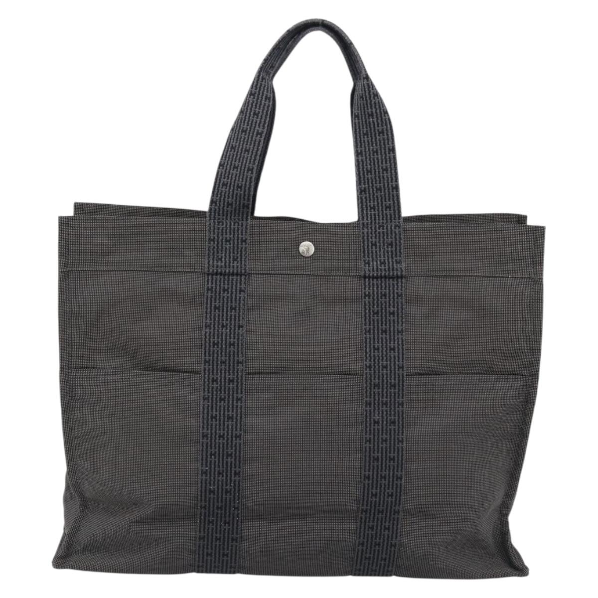 HERMES Her Line GM Hand Bag Canvas Gray Silver Auth hk3816