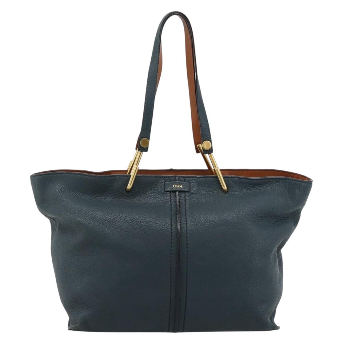 Chloe Tote Bag Leather Black Gold Auth hk3817A