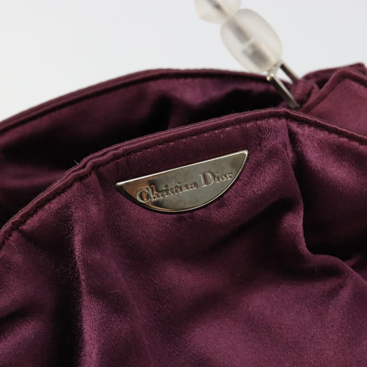 Christian Dior Maris Pearl Hand Bag Satin Purple Silver Auth hk3818