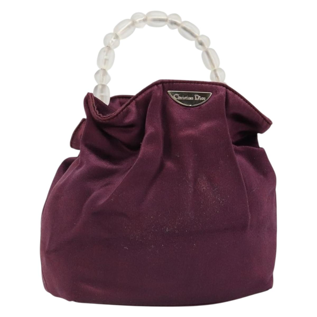 Christian Dior Maris Pearl Hand Bag Satin Purple Silver Auth hk3818
