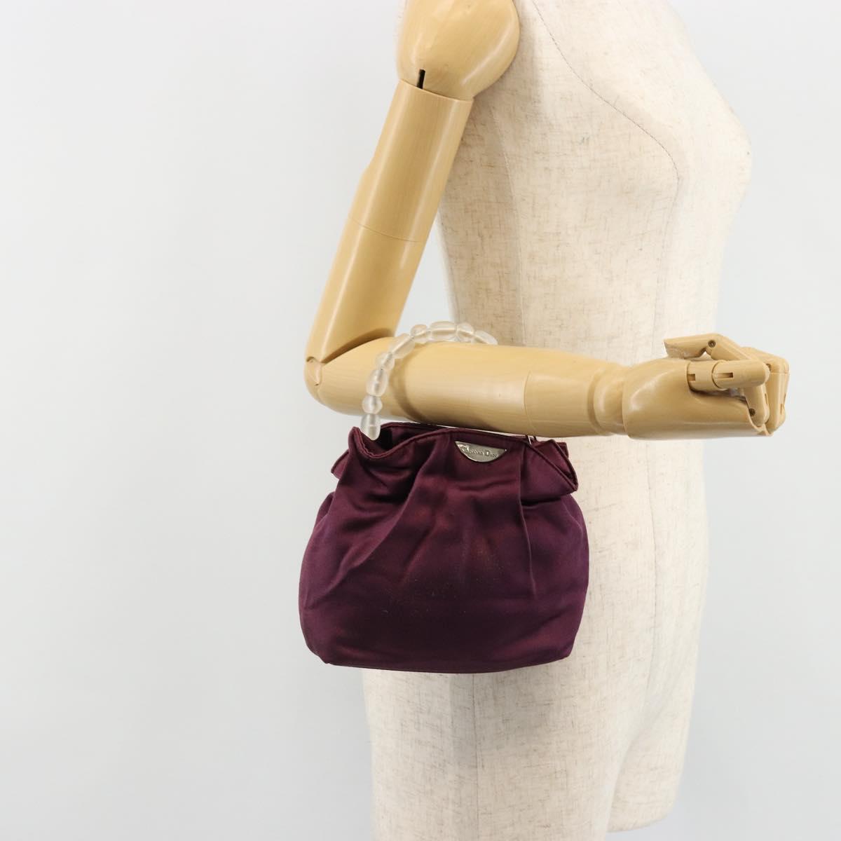 Christian Dior Maris Pearl Hand Bag Satin Purple Silver Auth hk3818