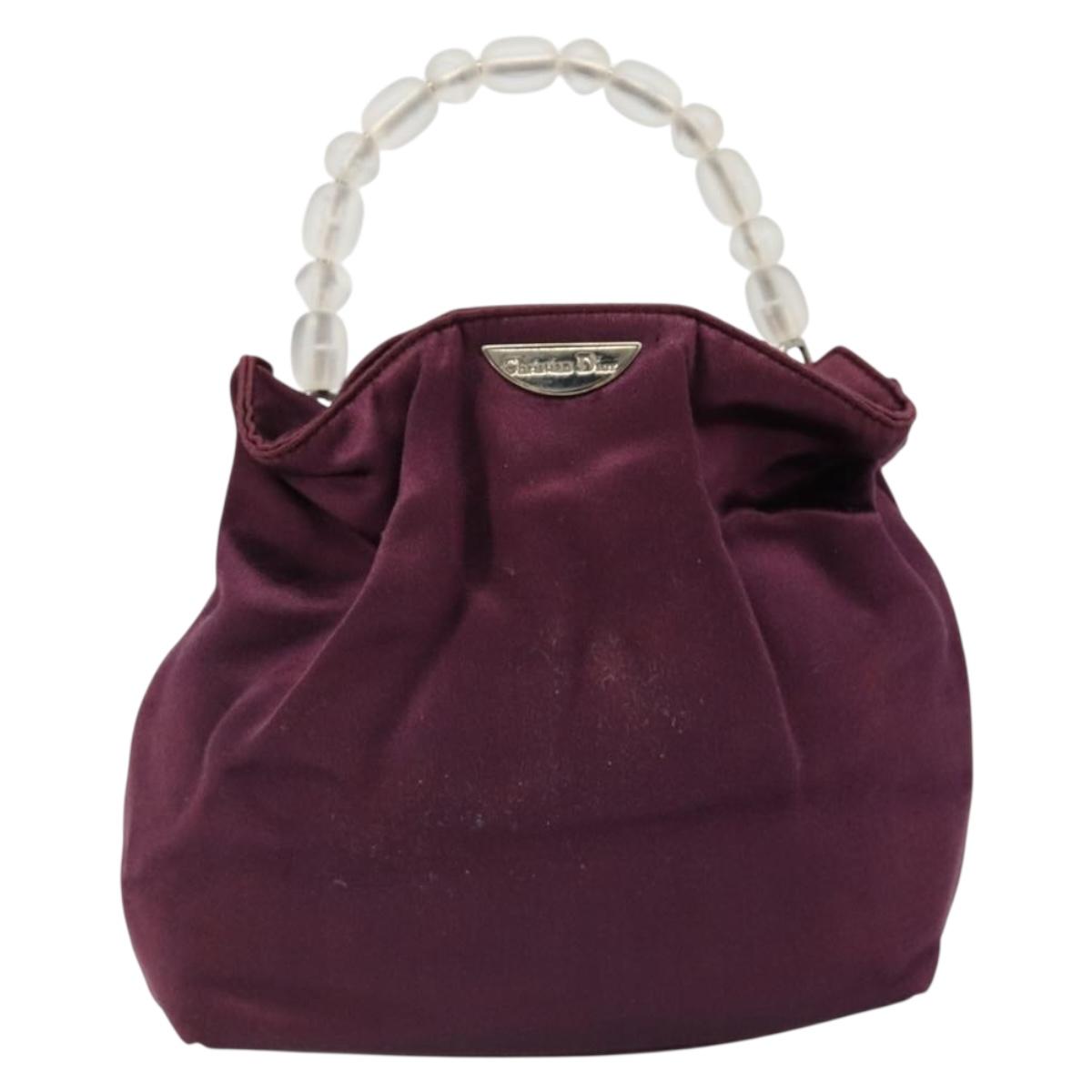 Christian Dior Maris Pearl Hand Bag Satin Purple Silver Auth hk3818