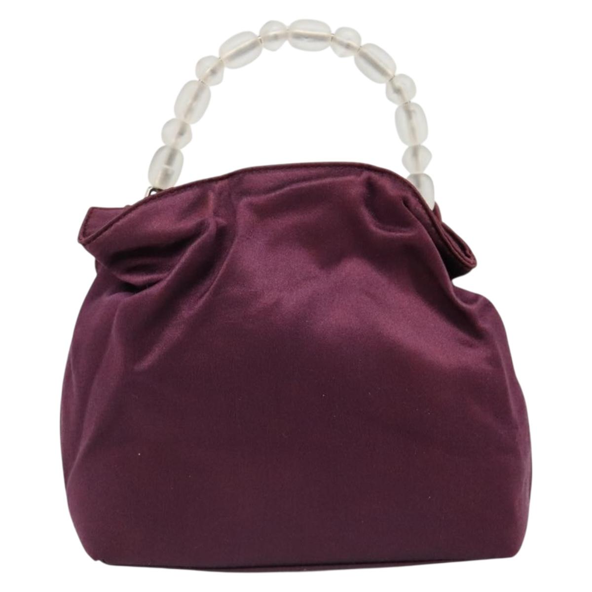 Christian Dior Maris Pearl Hand Bag Satin Purple Silver Auth hk3818