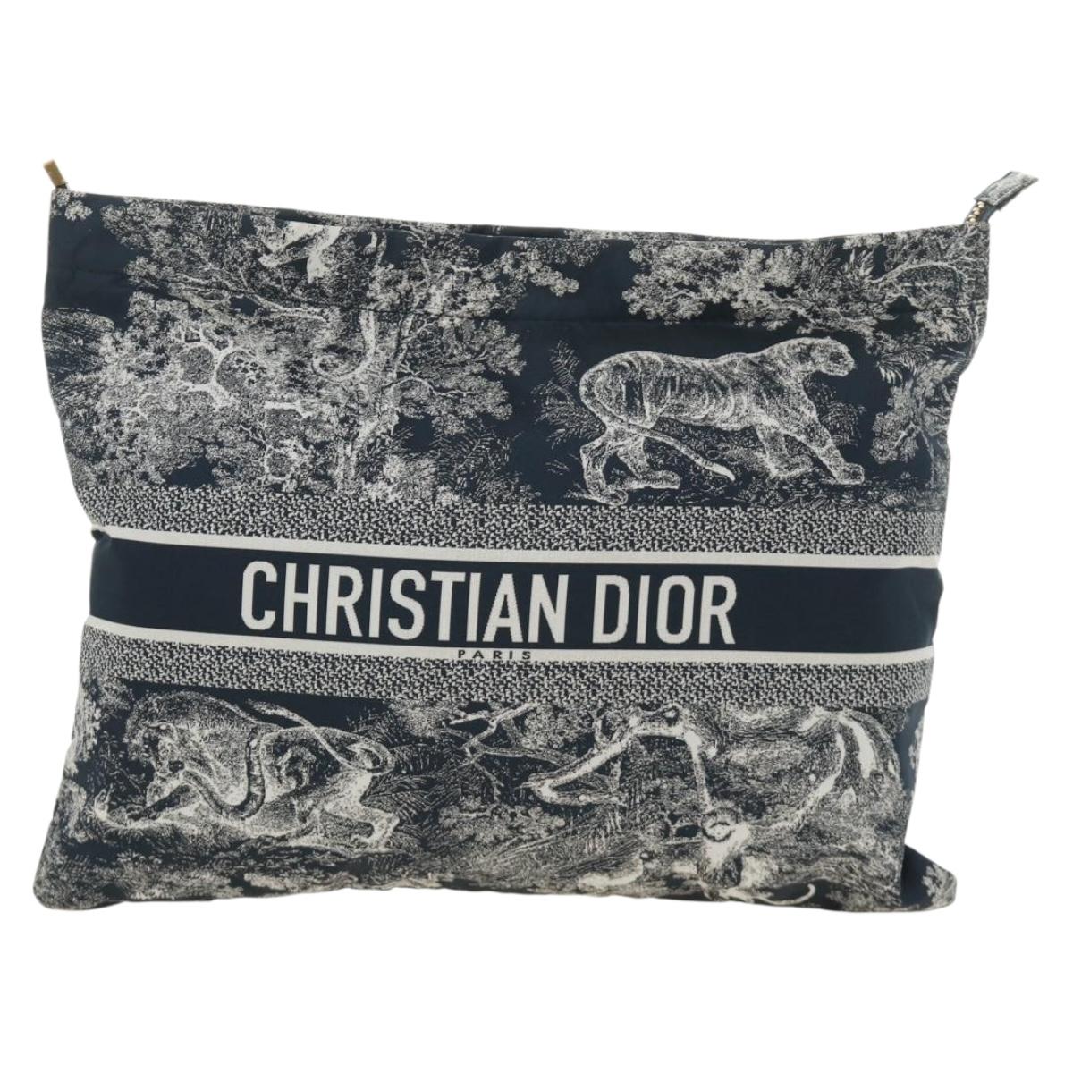 Christian Dior Travel Zip Pouch Nylon Navy Gold Auth hk3820V