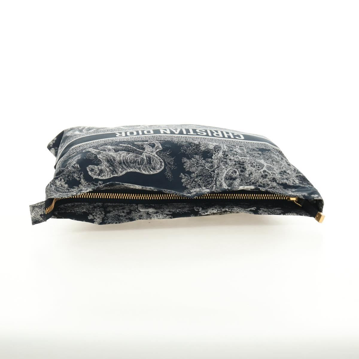Christian Dior Travel Zip Pouch Nylon Navy Gold Auth hk3820V