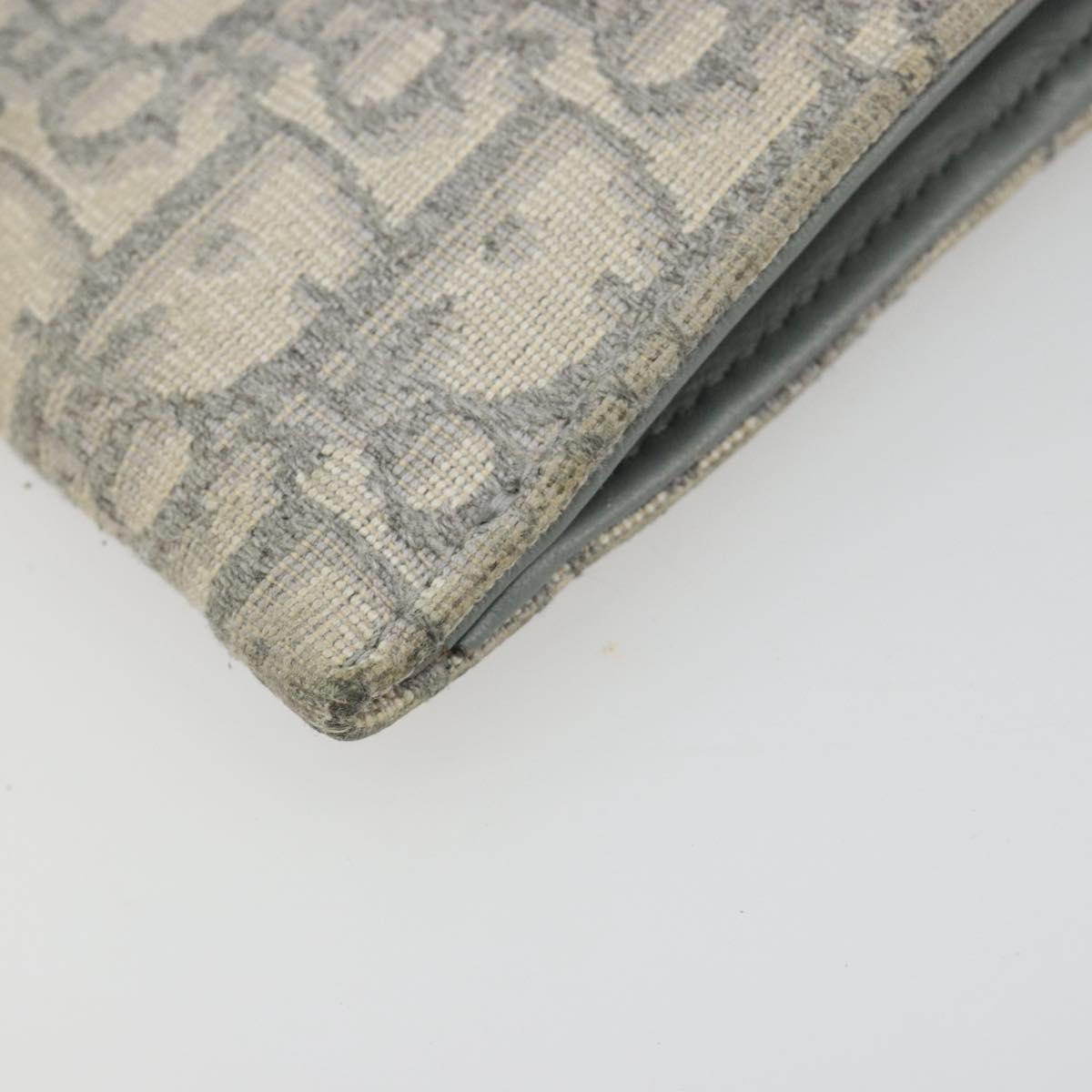 Christian Dior Trotter Canvas Saddle Chain Wallet Light Blue Gold Auth hk3821A
