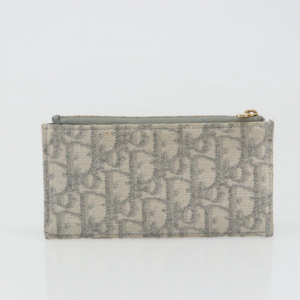 Christian Dior Trotter Canvas Saddle Chain Wallet Light Blue Gold Auth hk3821A