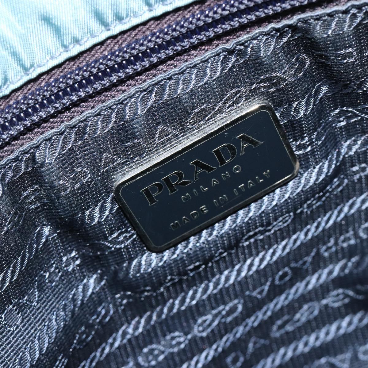 PRADA Tote Bag Nylon Light Blue Silver Auth hk3822