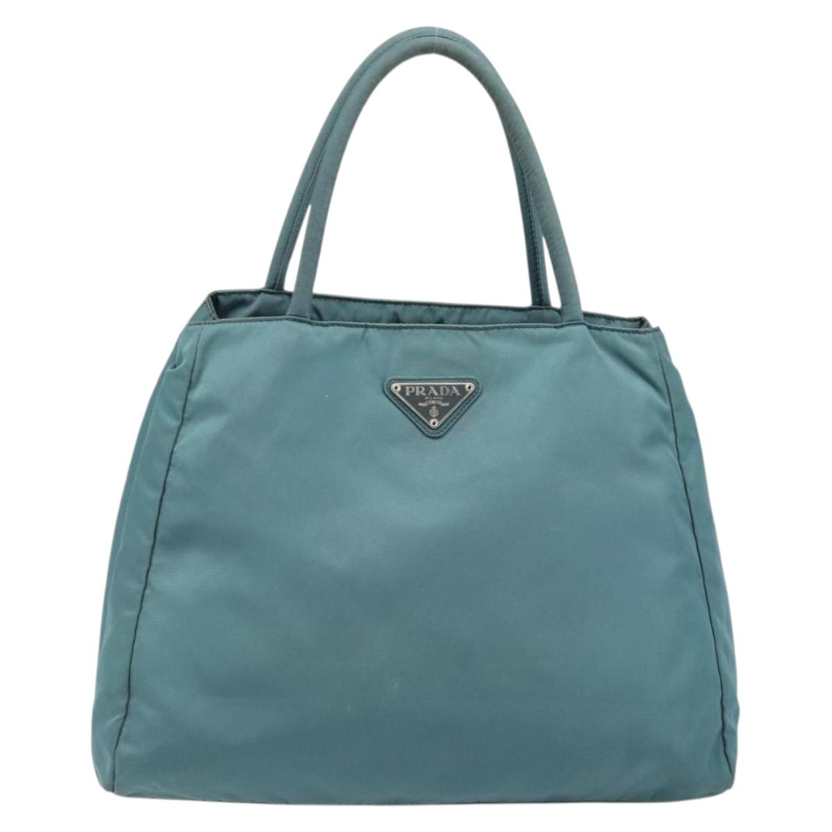 PRADA Tote Bag Nylon Light Blue Silver Auth hk3822