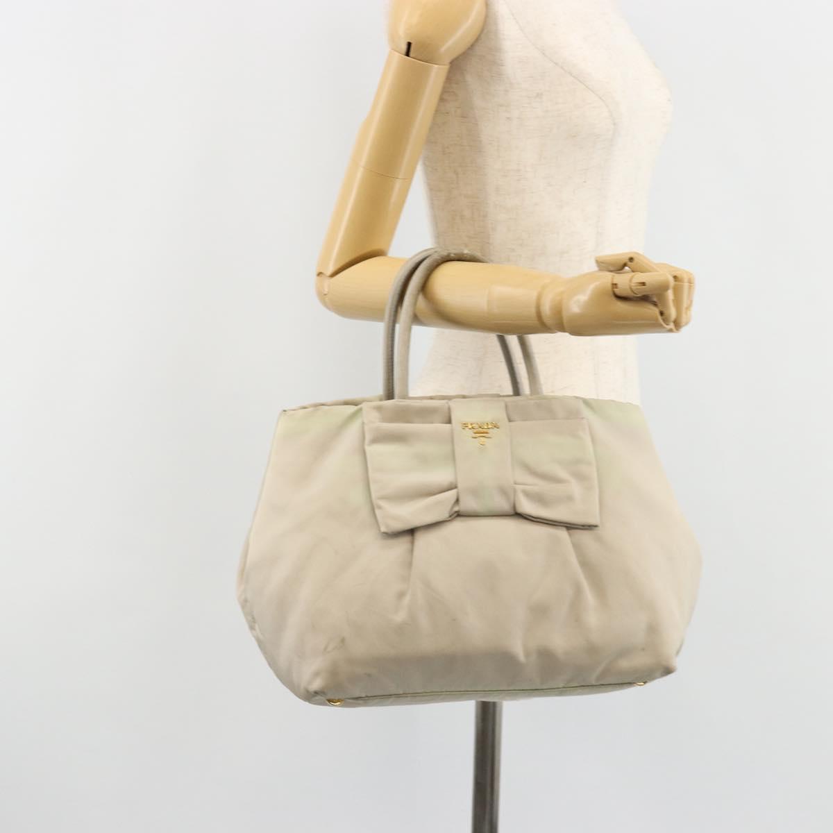 PRADA Tote Bag Nylon Gray Gold Auth hk3823