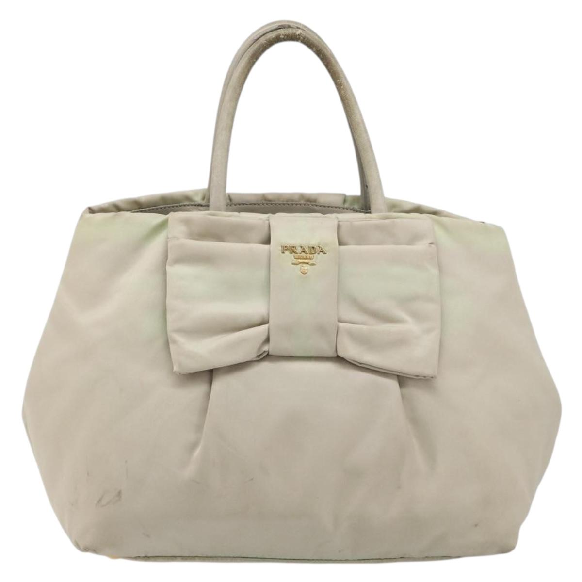 PRADA Tote Bag Nylon Gray Gold Auth hk3823