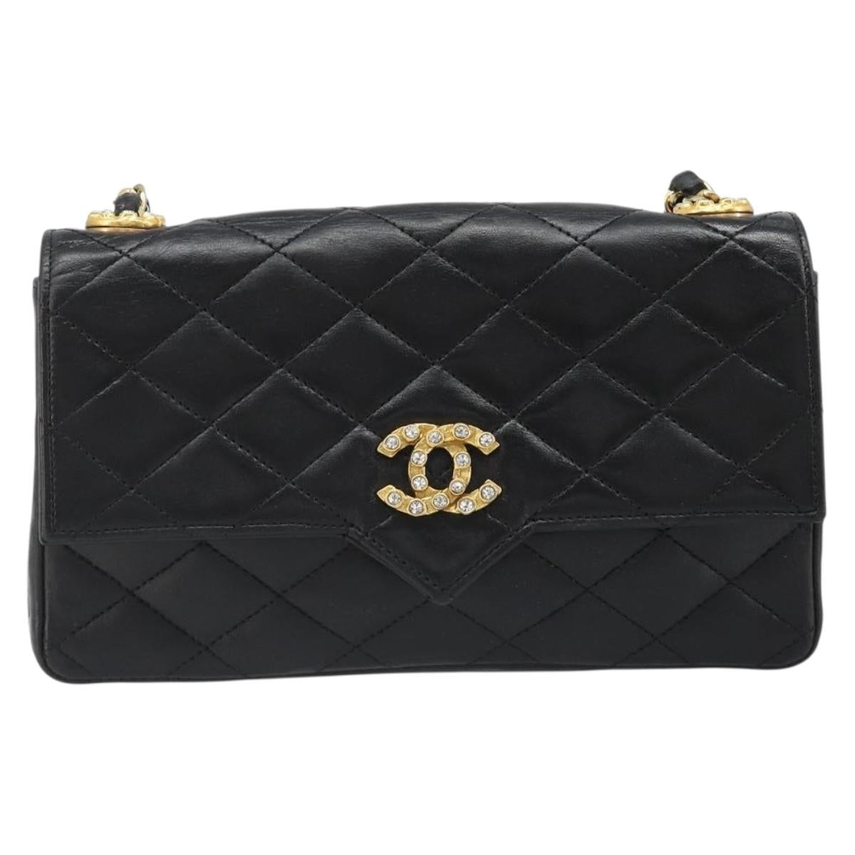 CHANEL Matelasse Bijoux Chain Shoulder Bag Leather Black Gold CC Auth hk3824