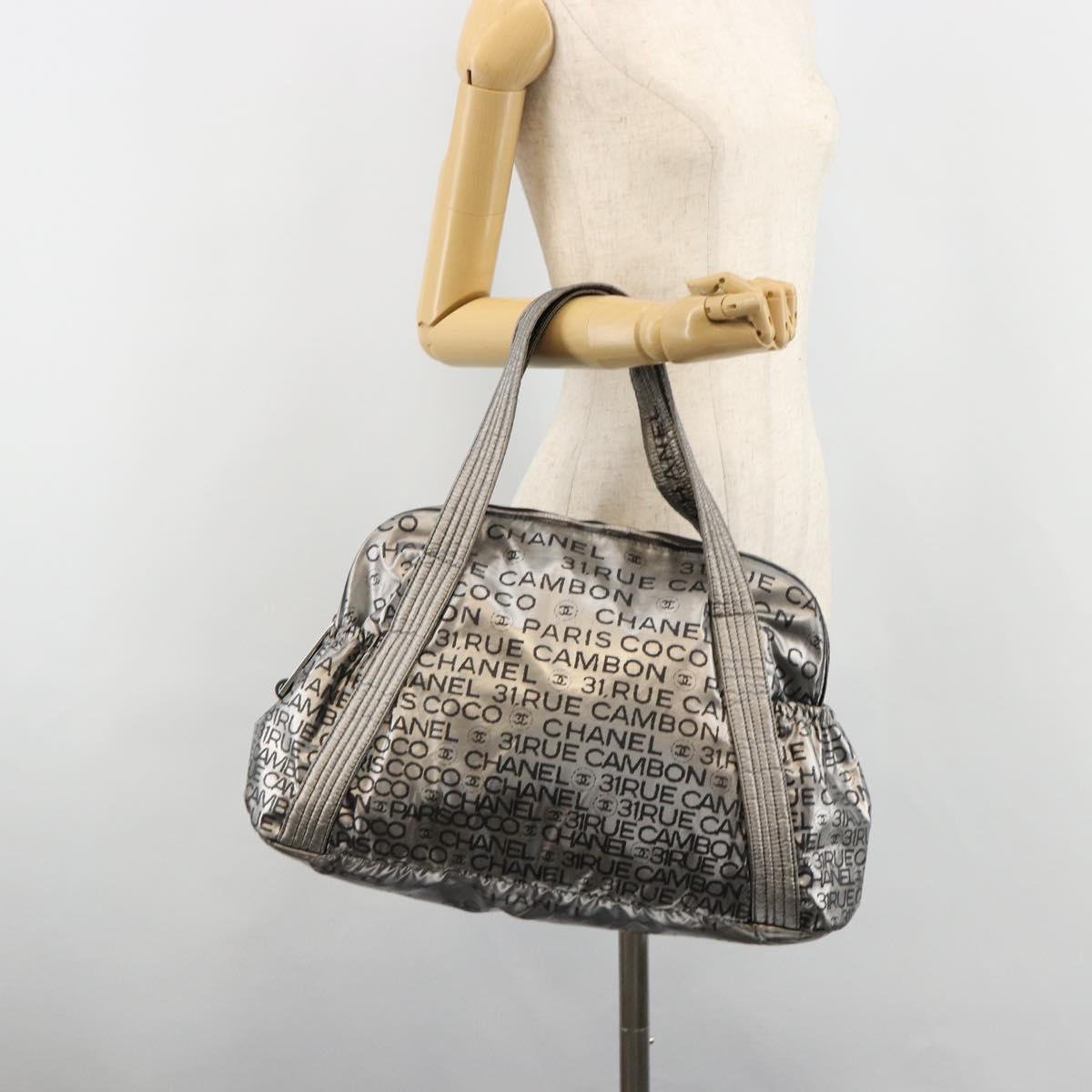 CHANEL Unlimited Tote Bag Coated Canvas Silver CC Auth hk3826