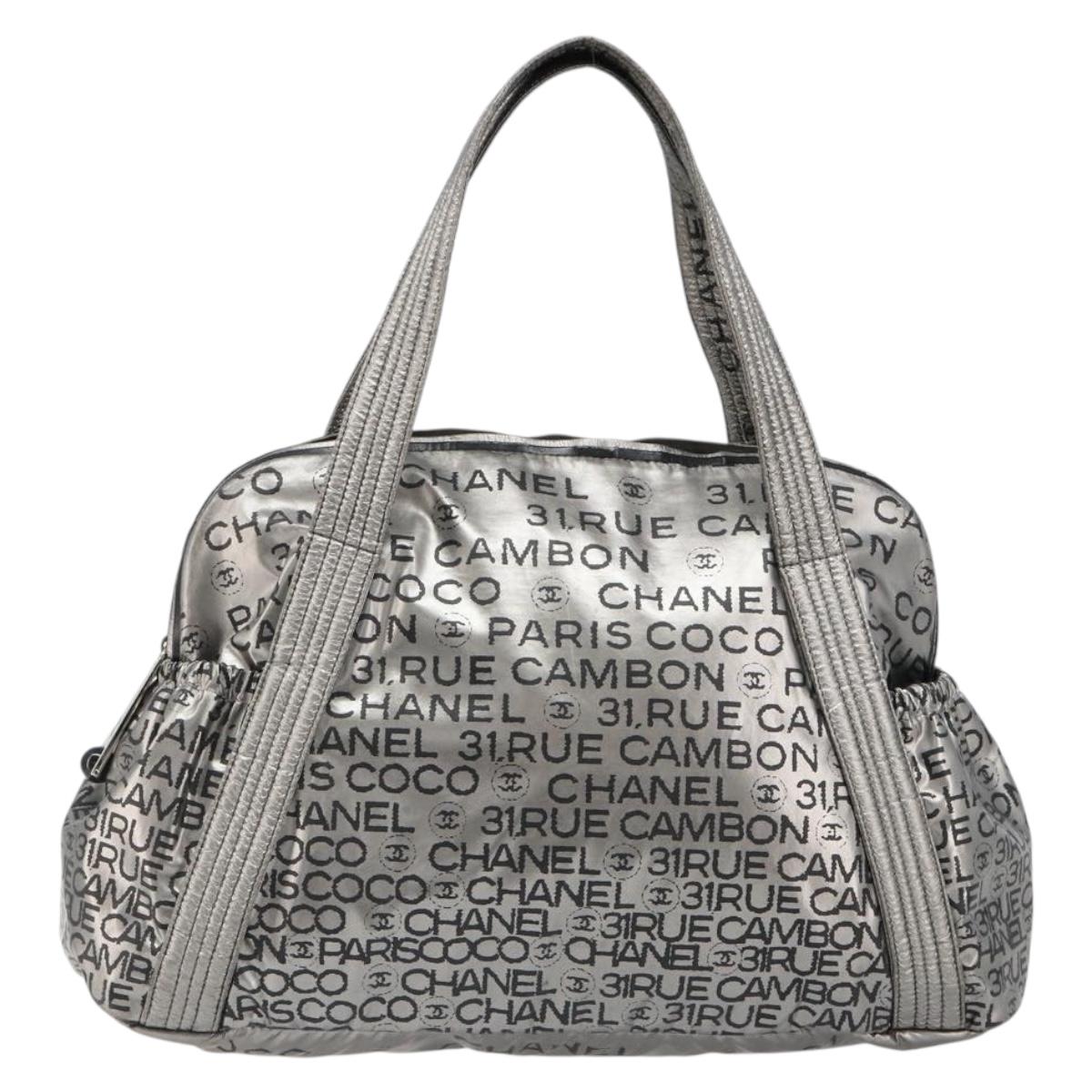 CHANEL Unlimited Tote Bag Coated Canvas Silver CC Auth hk3826