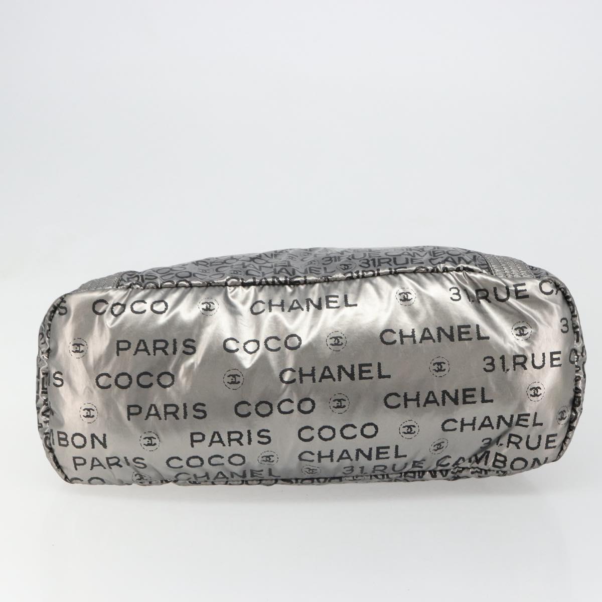 CHANEL Unlimited Tote Bag Coated Canvas Silver CC Auth hk3826