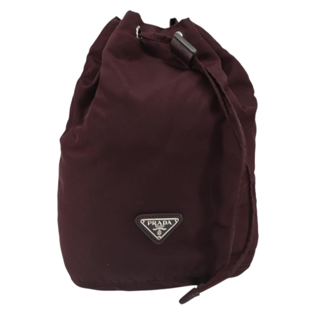 PRADA Purse Pouch Nylon Bordeaux Silver Auth hk3827