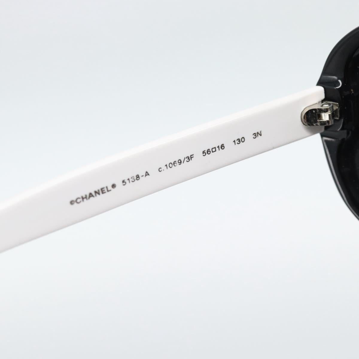 CHANEL Sunglasses Plastic Black White Silver CC Auth hk3828