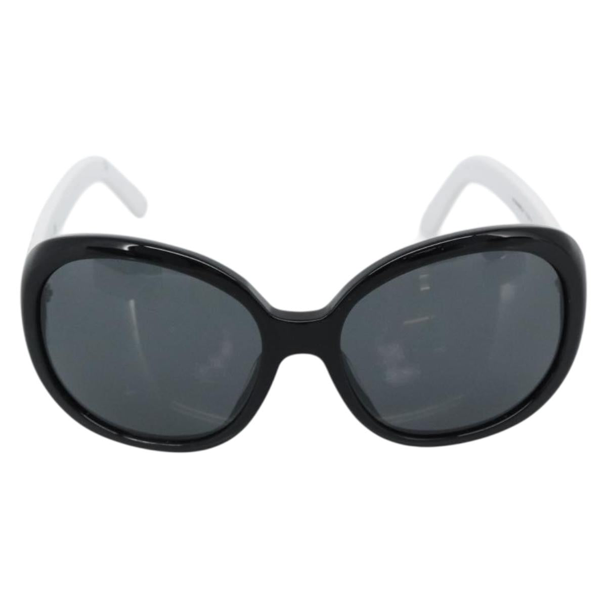 CHANEL Sunglasses Plastic Black White Silver CC Auth hk3828