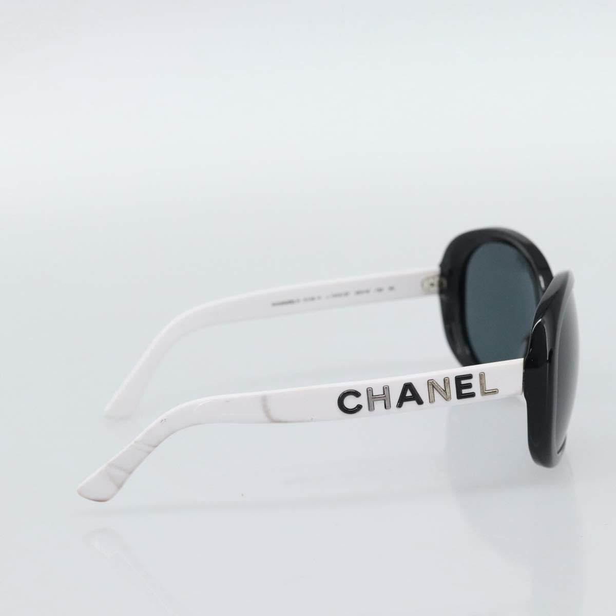 CHANEL Sunglasses Plastic Black White Silver CC Auth hk3828
