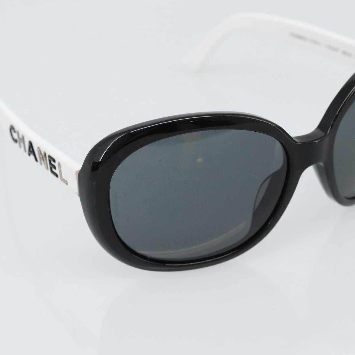 CHANEL Sunglasses Plastic Black White Silver CC Auth hk3828