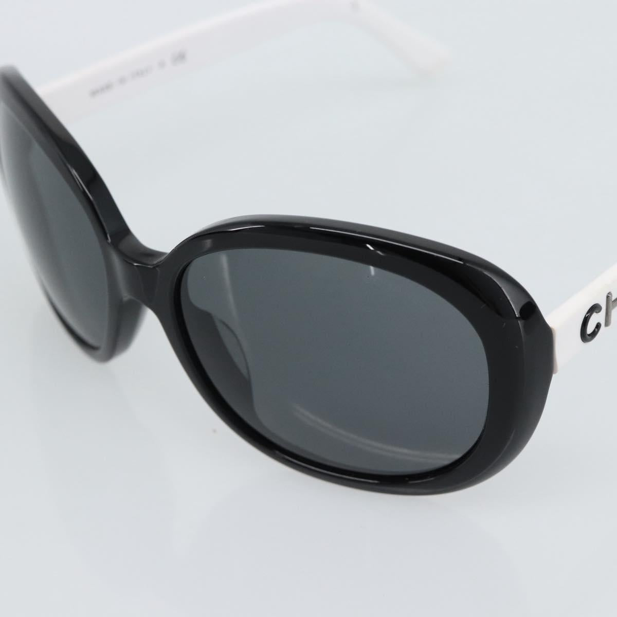 CHANEL Sunglasses Plastic Black White Silver CC Auth hk3828