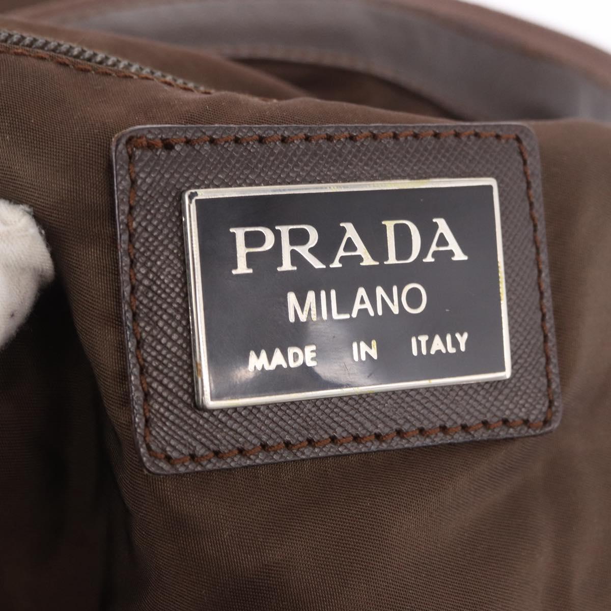 PRADA Boston Bag Nylon Khaki Silver Auth hk3830