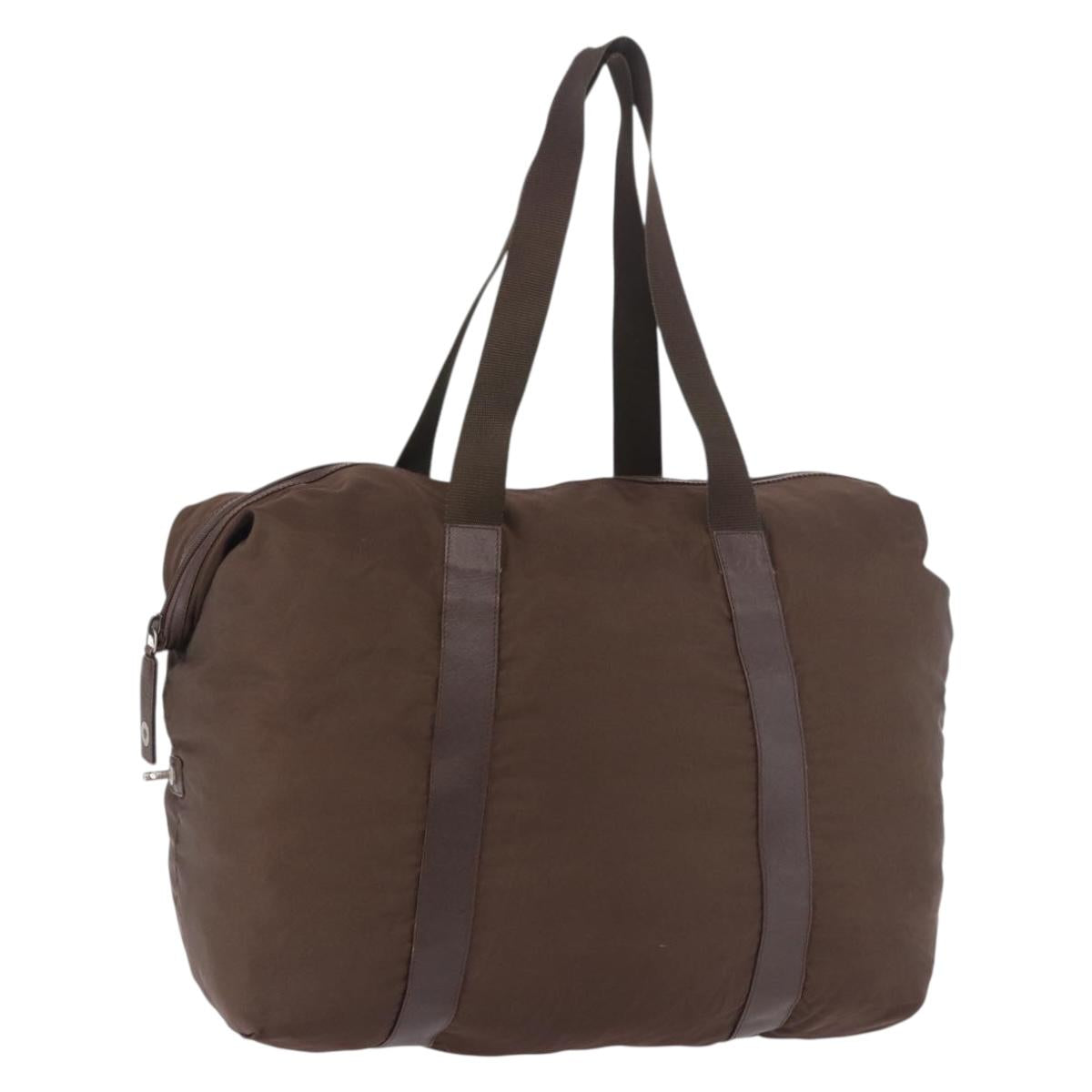 PRADA Boston Bag Nylon Khaki Silver Auth hk3830
