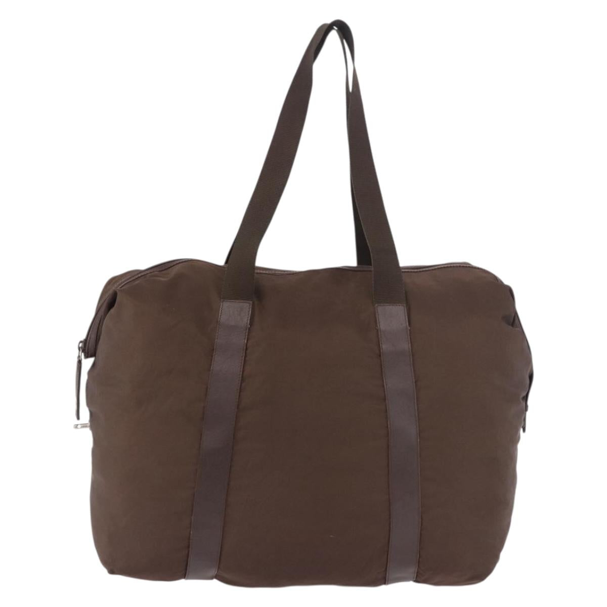 PRADA Boston Bag Nylon Khaki Silver Auth hk3830
