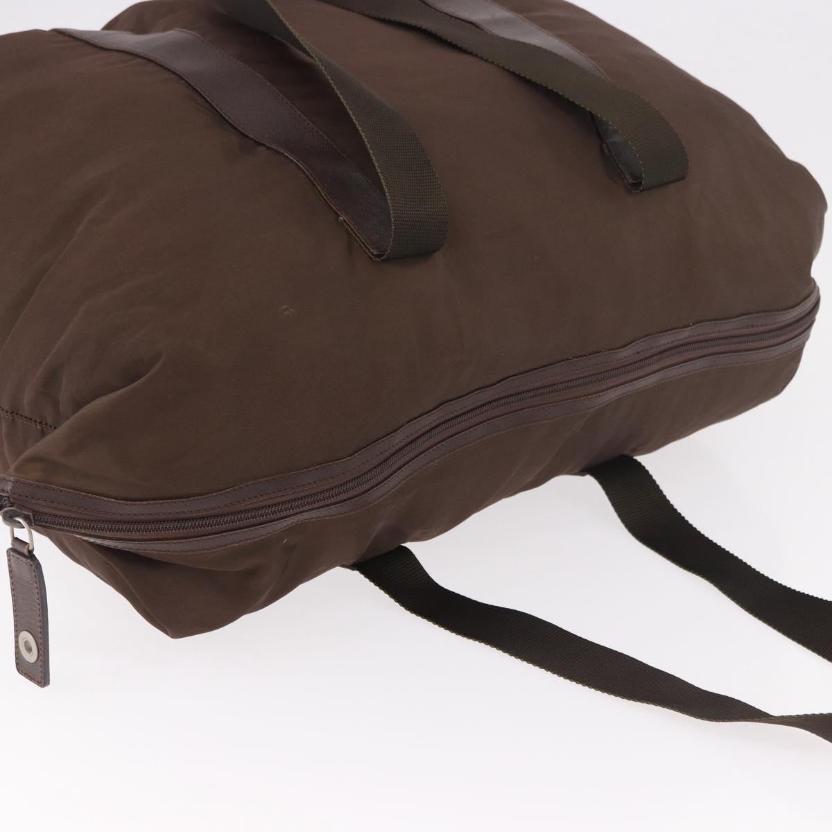 PRADA Boston Bag Nylon Khaki Silver Auth hk3830