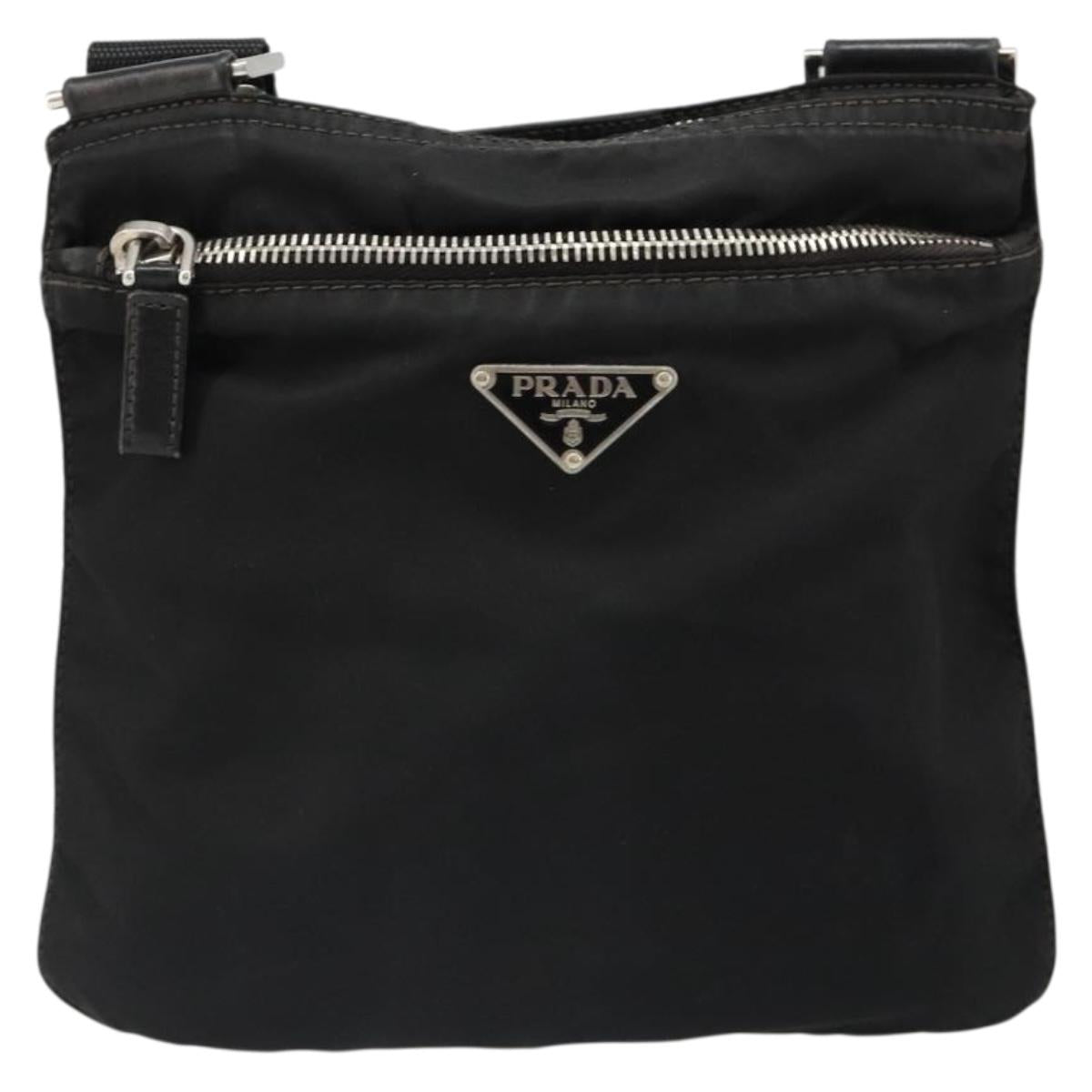 PRADA Shoulder Bag Nylon Black Silver Auth hk3831