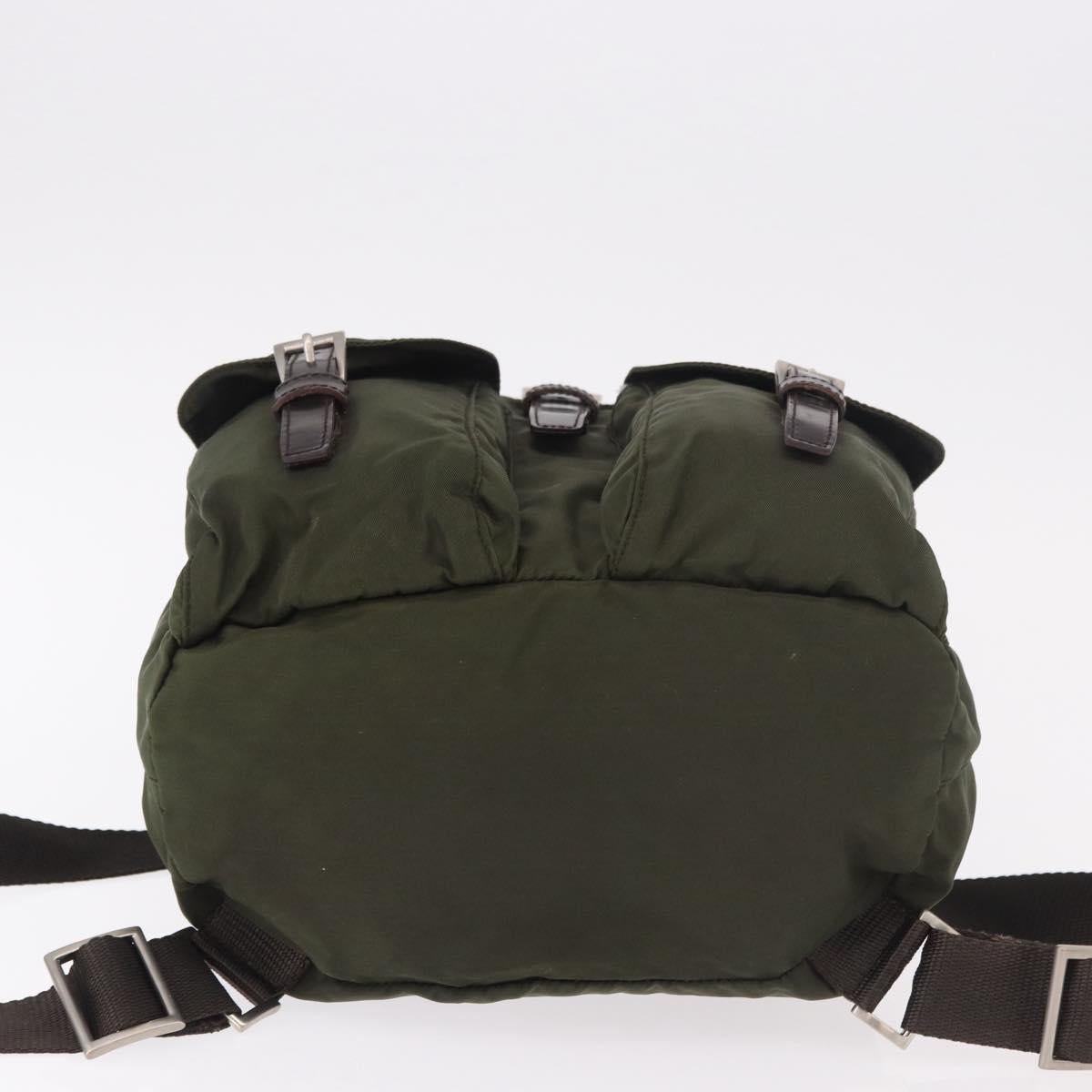 PRADA Backpack Nylon Khaki Silver Auth hk3832