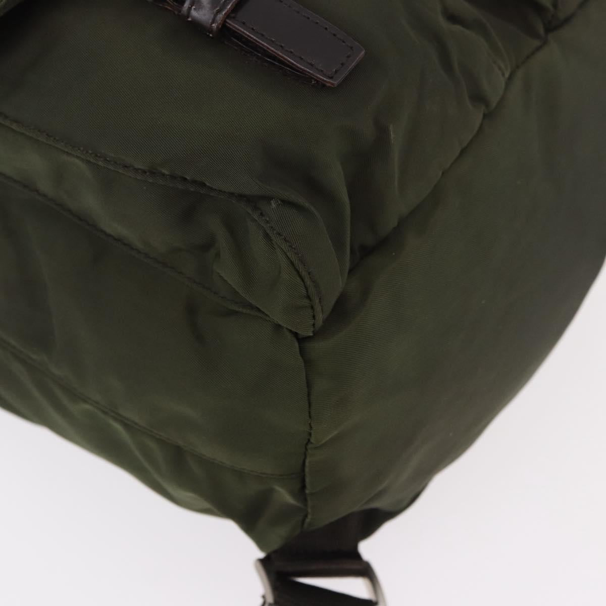 PRADA Backpack Nylon Khaki Silver Auth hk3832