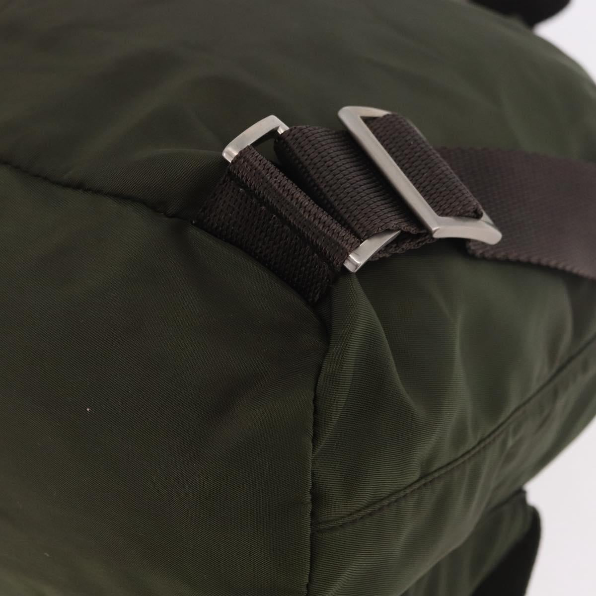 PRADA Backpack Nylon Khaki Silver Auth hk3832