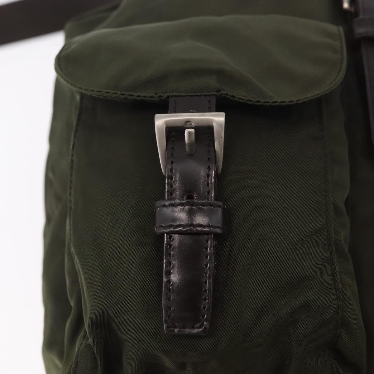 PRADA Backpack Nylon Khaki Silver Auth hk3832
