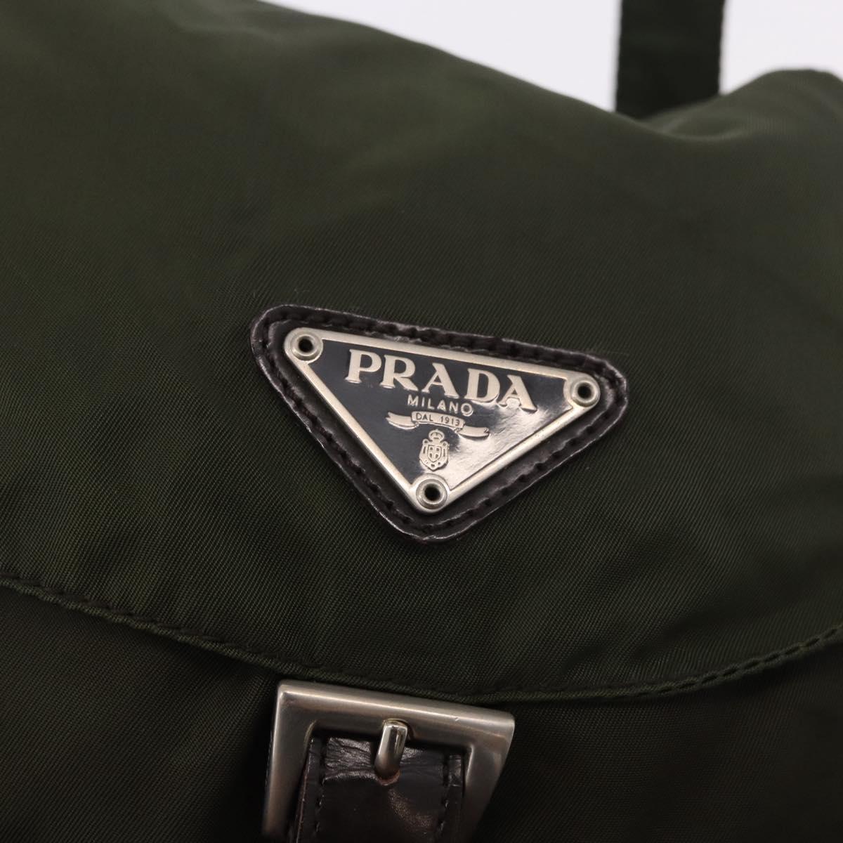 PRADA Backpack Nylon Khaki Silver Auth hk3832