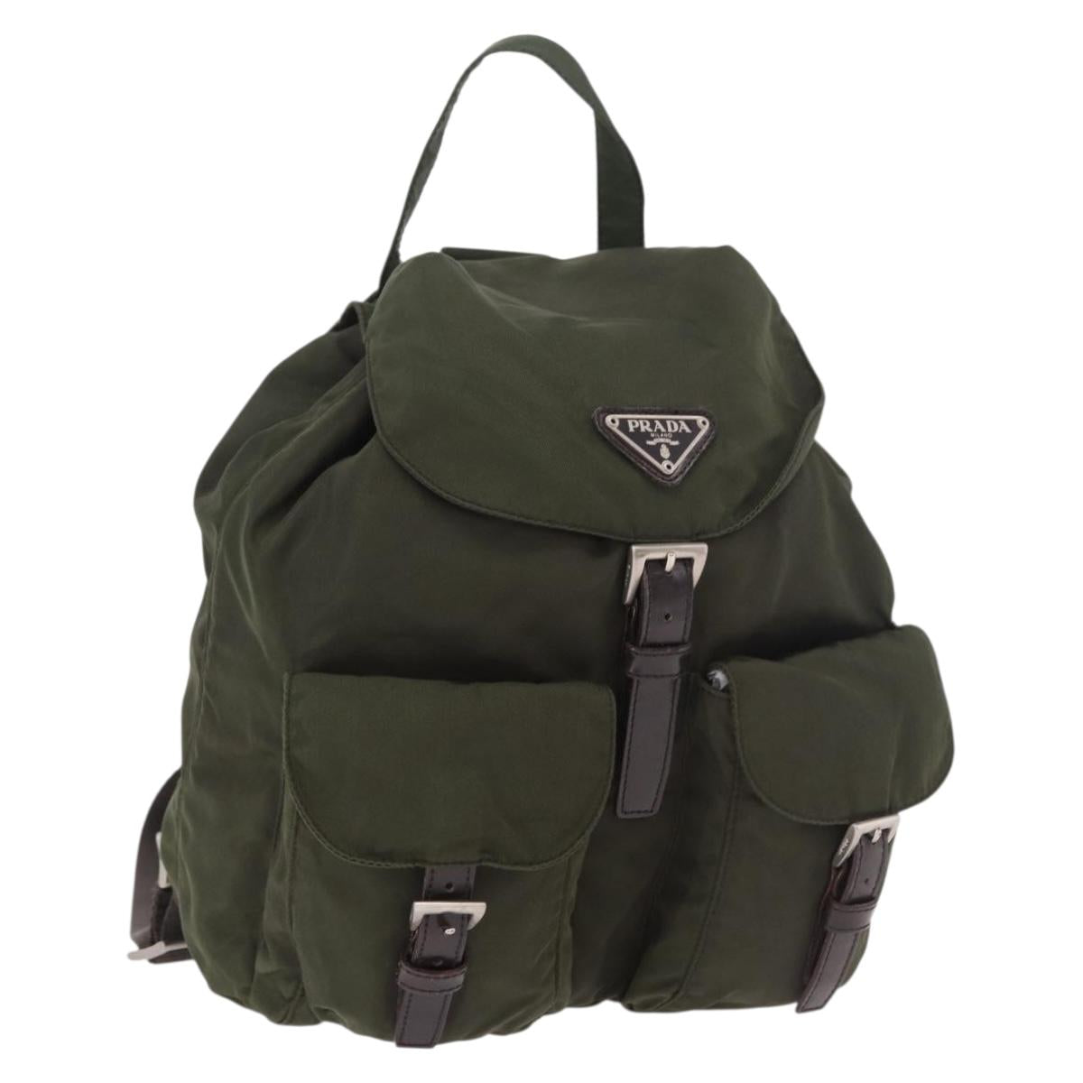 PRADA Backpack Nylon Khaki Silver Auth hk3832