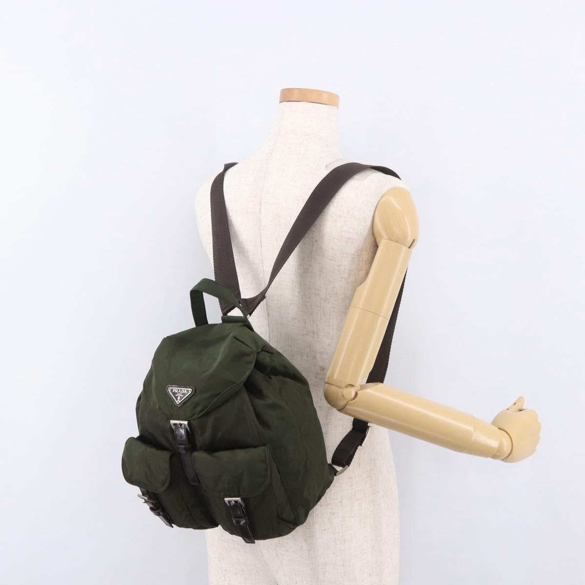 PRADA Backpack Nylon Khaki Silver Auth hk3832