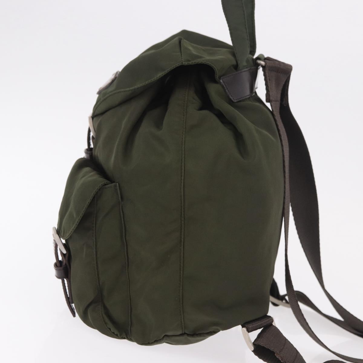 PRADA Backpack Nylon Khaki Silver Auth hk3832