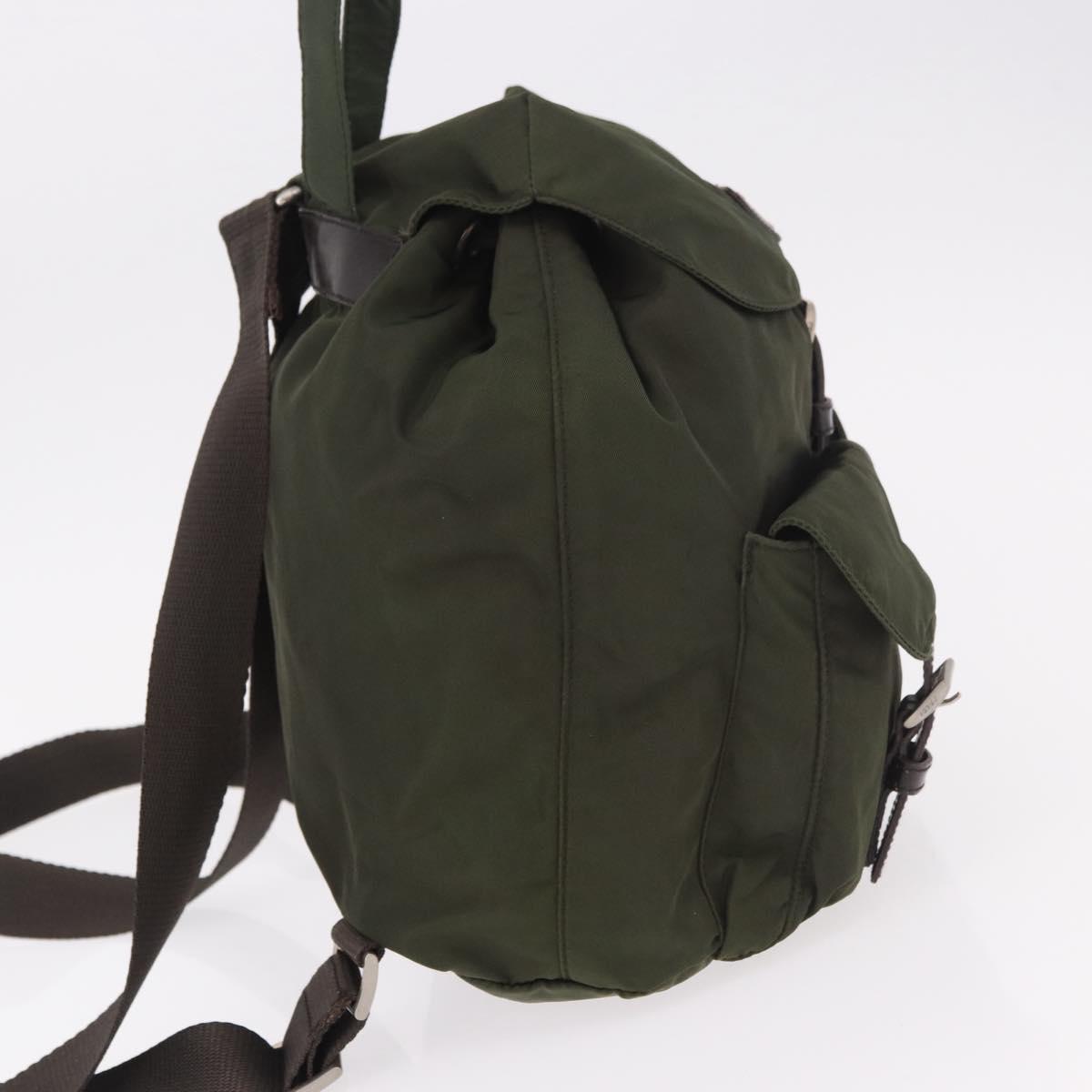 PRADA Backpack Nylon Khaki Silver Auth hk3832