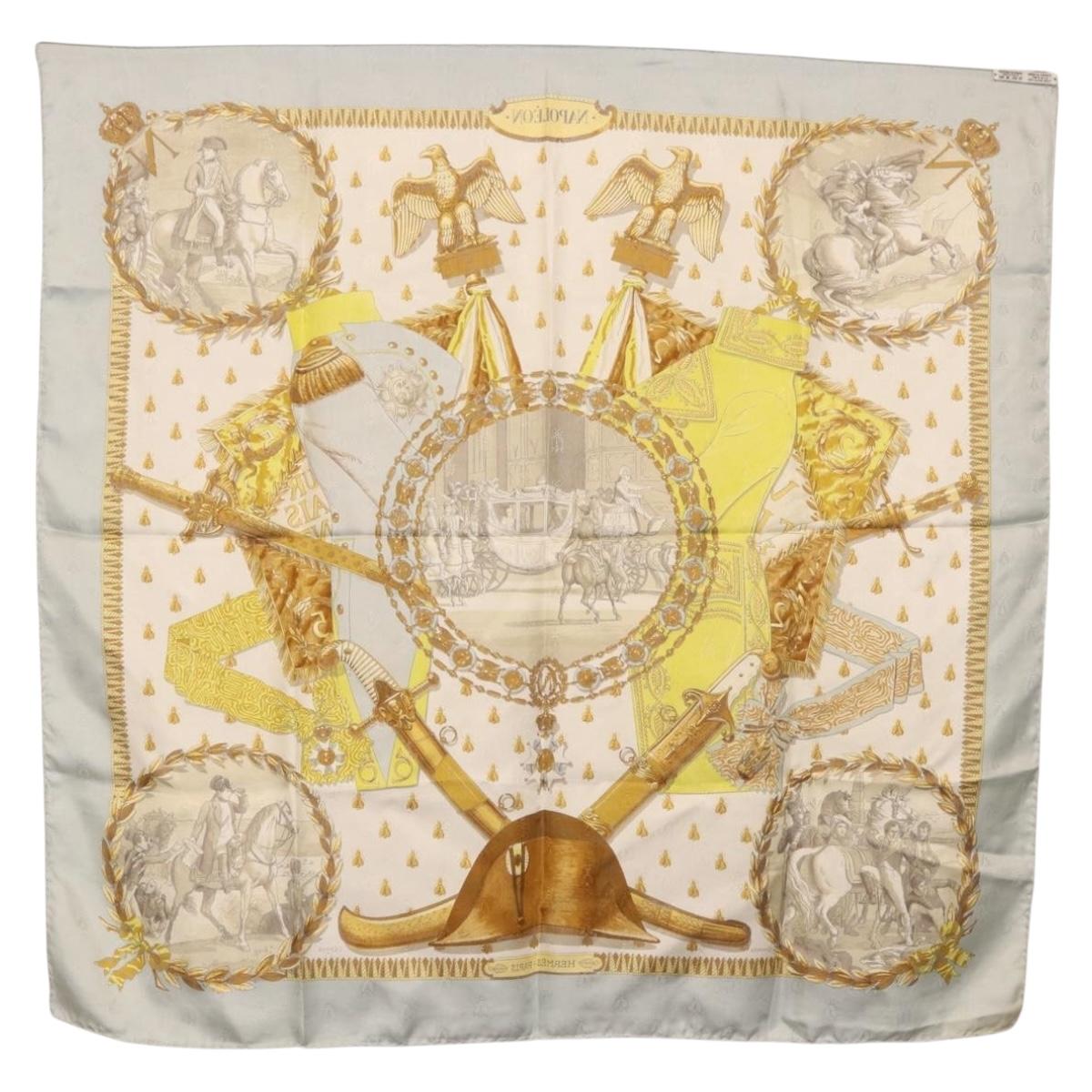 HERMES Carre 90 Scarf ""napoleon"" Silk Gray Auth hk3877