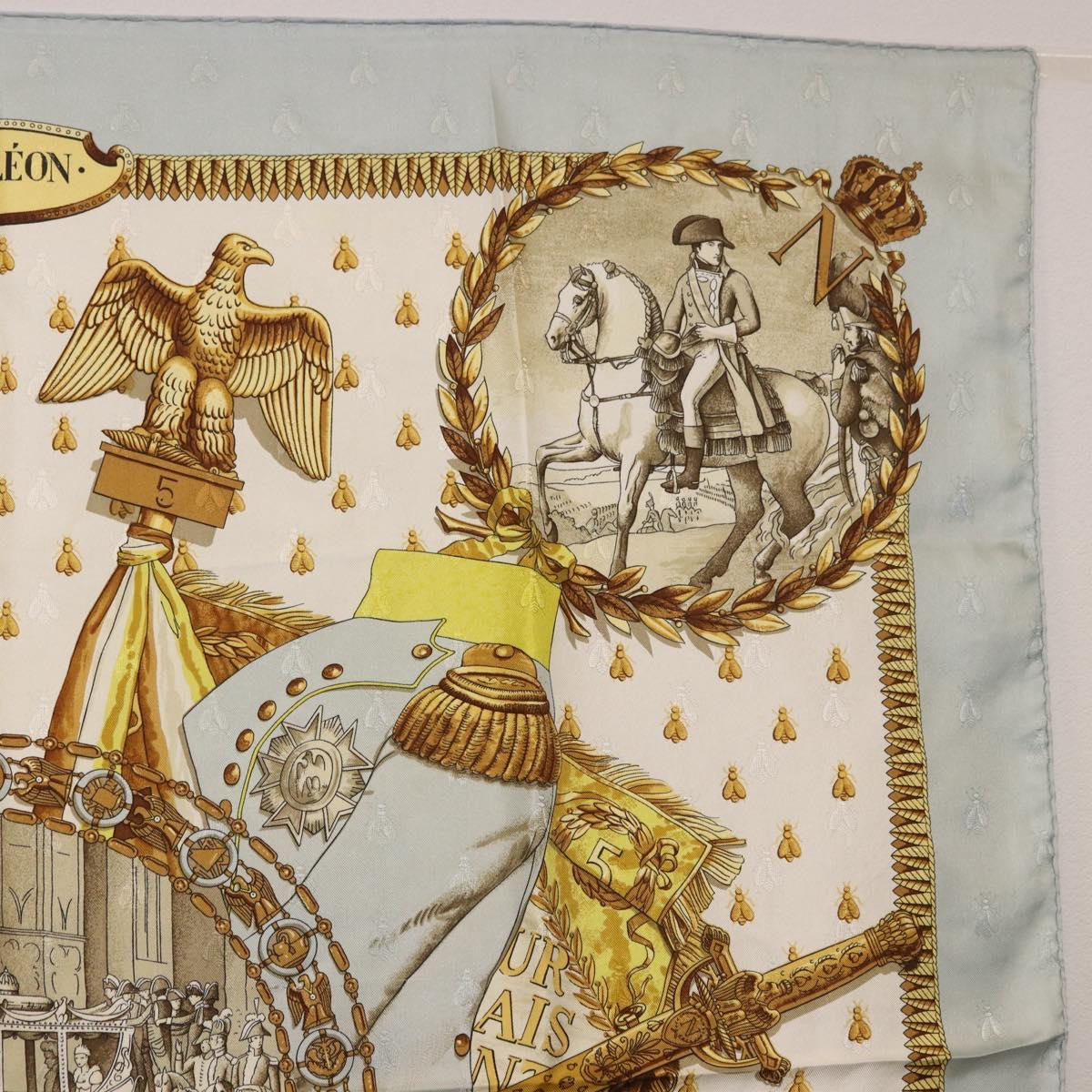 HERMES Carre 90 Scarf ""napoleon"" Silk Gray Auth hk3877